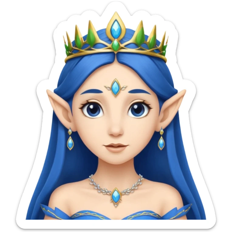 elf woman wearing tiara and blue cloathing dark hair sticker