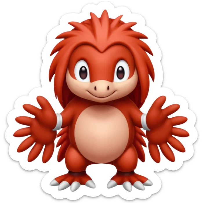Sonic the hedgehogs friend knuckles a red animal with peach arms and white gloves he’s a echidna with red eyes sticker