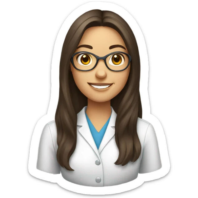 brunette dietitian with long hair and golden glasses with brown eyes and a smile

 sticker