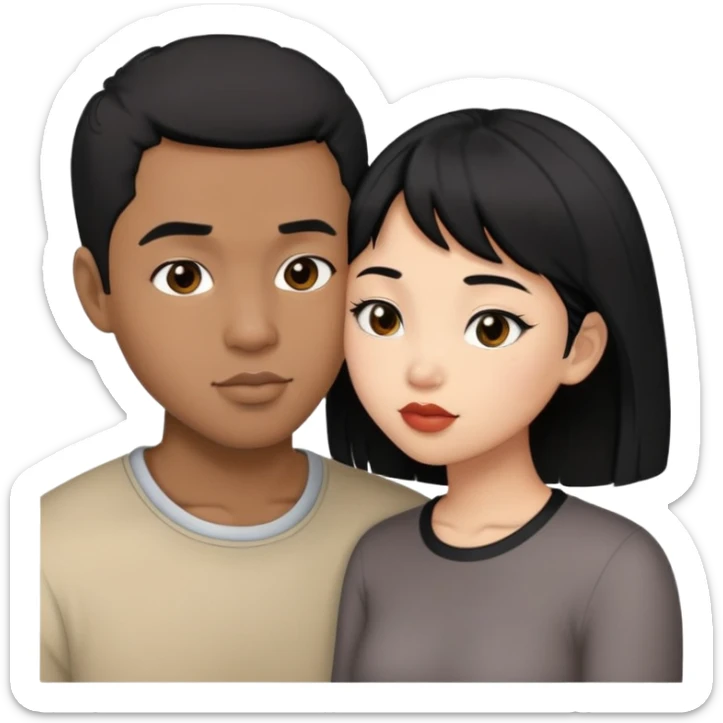 Light skin black man with short black hair kissing asian girl with black hair sticker