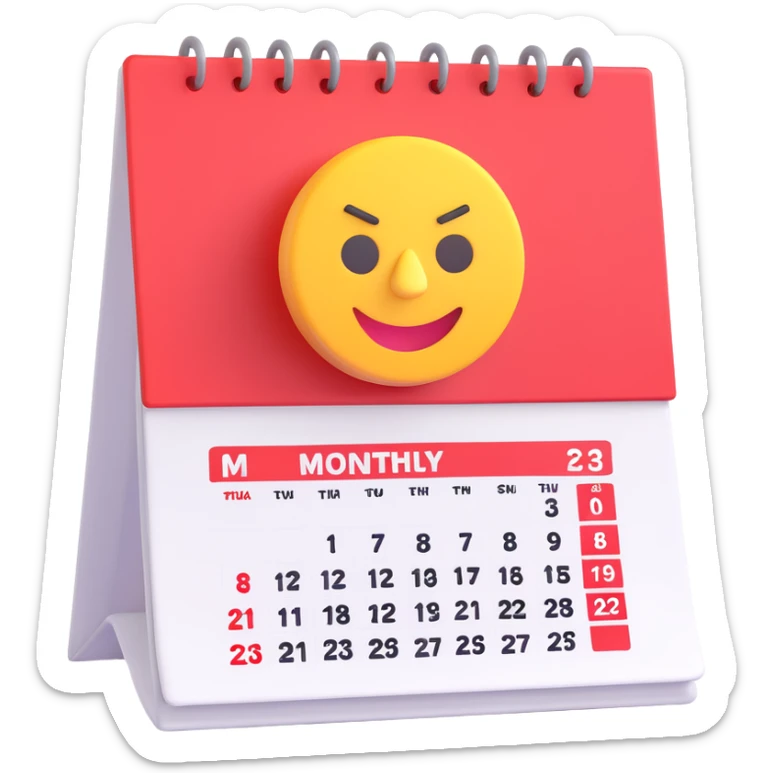 3D emoji of a monthly calendar with a bold red target icon in the corner sticker