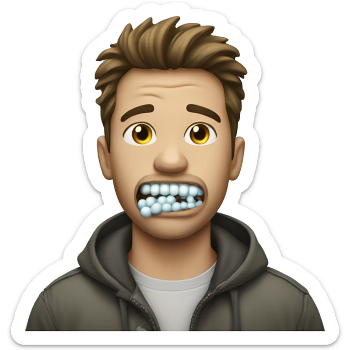 Person who looks bad with a chewing gum in his mouth that bursts sticker