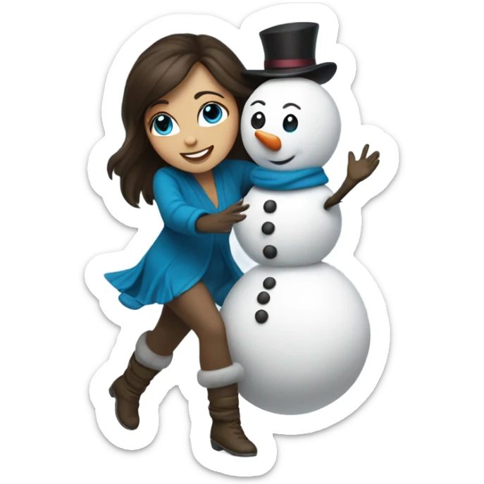 Blue-eyed brunette dancing with snowman sticker