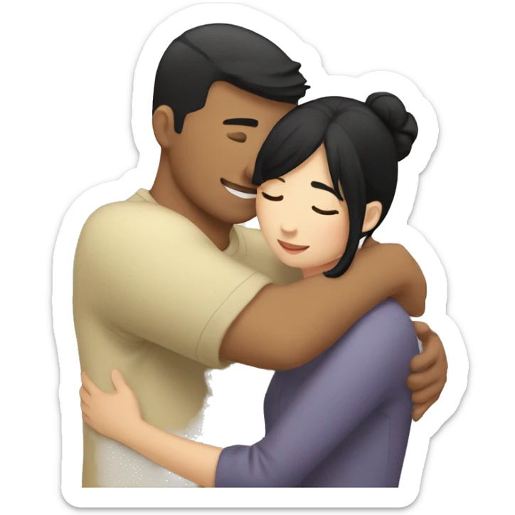 hug to blonde woman and black hair asian man sticker