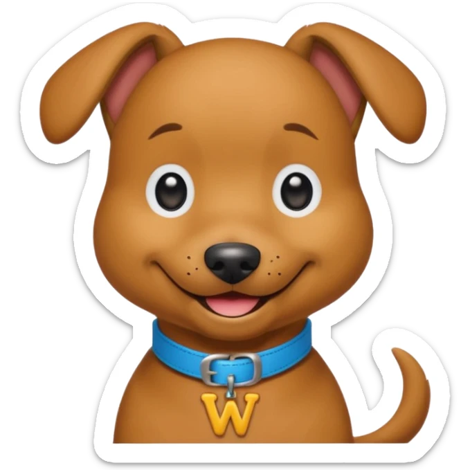 Wags the Dog from The Wiggles with light brown skin, collar with letter w sticker