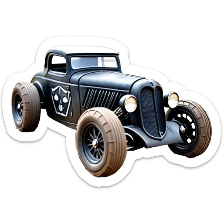 1:10 off-road lcg short wheelbase Basher CatWoman’s 1934 blackened tarnished Darth Vader hotrod ford jaguar rc car (extra wide low profile mud tires without fenders) sticker