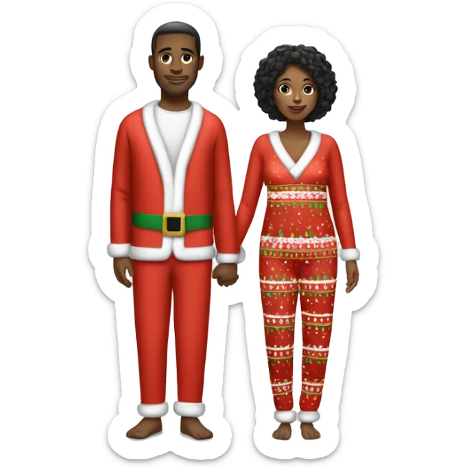 black woman white man couple in matching christmas pajamas  sticker