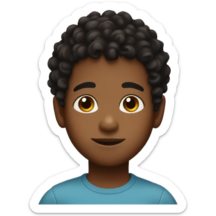 Little boy with brown skin and curly black hair on top of head and brown eyes  sticker