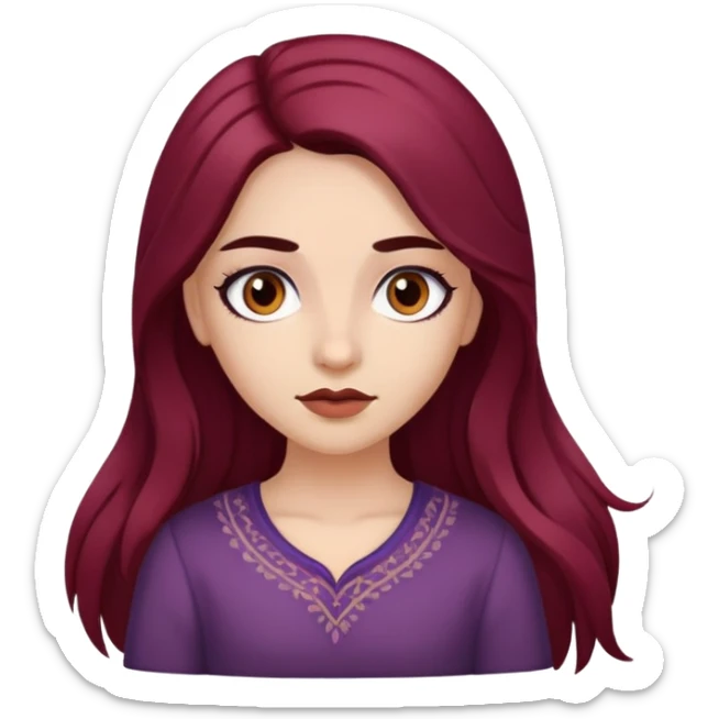 girl with long marsala hair brown eyes black eyebrows and fair skin sticker