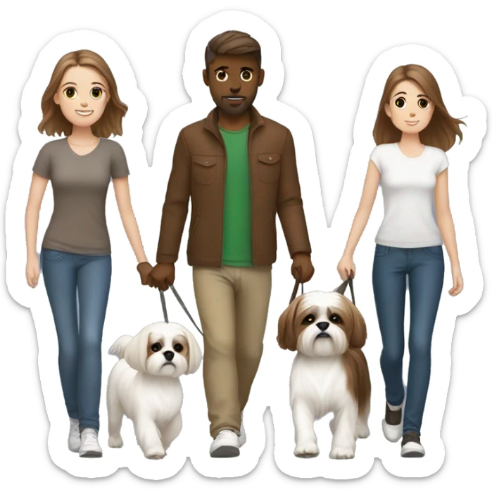 White young couple  with brown hair walking their  shih tzu dog  sticker
