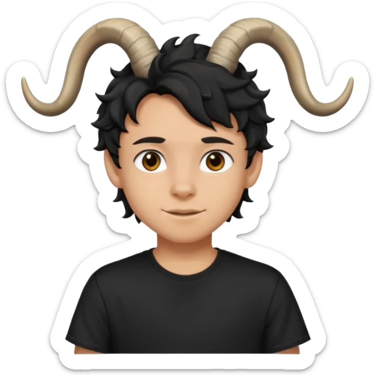 Menino de 15 anos de cabelo ondulado preto e de camiseta preta com chifres de bode sticker
