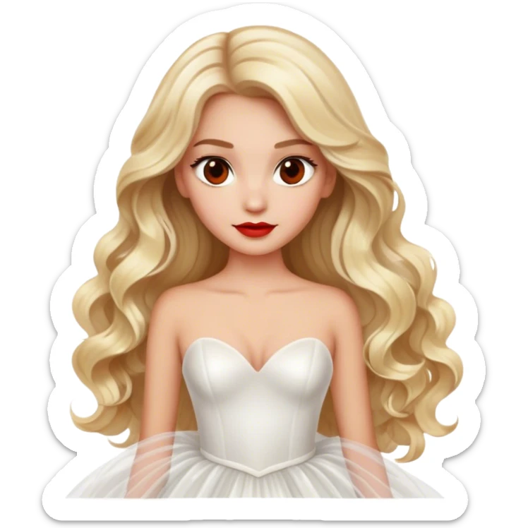 blonde model, brown eyes, long wavy hair, red carpet glam, white tulle gown sticker