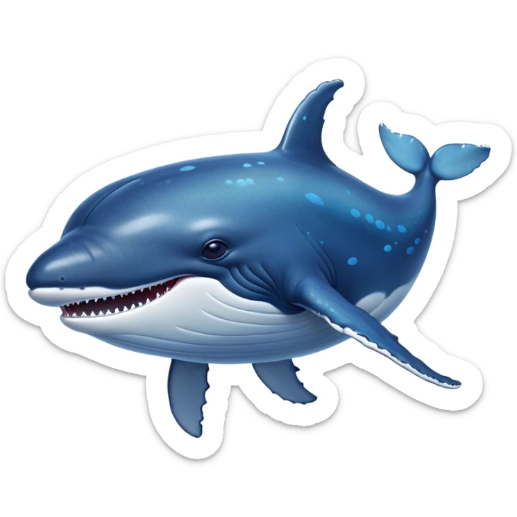 Cinematic Noble Humpback Whale Portrait Emoji, Poised and grand, with an enormous, barnacle-speckled blue-gray body, soulful, wise eyes, and a deeply serene presence, Simplified yet sharp and sophisticated features, highly detailed, glowing with a soft oceanic radiance, high shine, intelligent and powerful, stylized with an air of deep-sea mystery, focused and regal, soft glowing outline, capturing the essence of a legendary giant of the ocean that appears ready to glide majestically through the waves with effortless grace! sticker