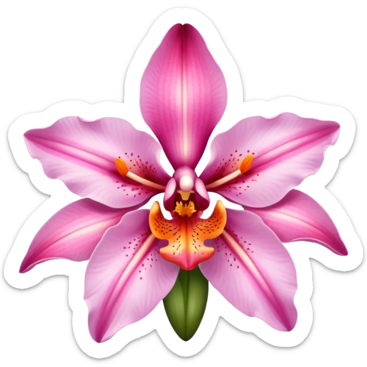 close-up pink and orange orchid and oriental lily flower sticker