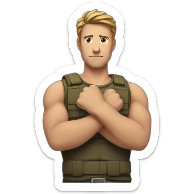 Man with his armes in a x in front of his chest with his fists closed sticker