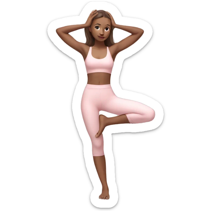 Aesthetic Ukrainian yoga girl with brown hair in light pink yoga outfit. Full body  sticker