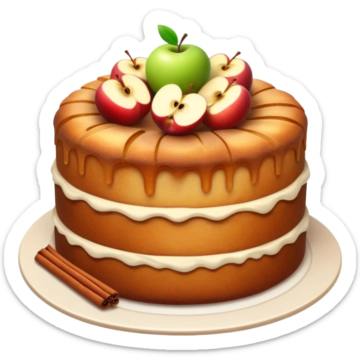 cinematic-realistic-apfelkuchen-dessert-emoji,-depicted-as-a-classic-apple-cake-bursting-with-cinnamon-and-apples-rendered-with-soft-textures-and-warm,-inviting-lighting. sticker