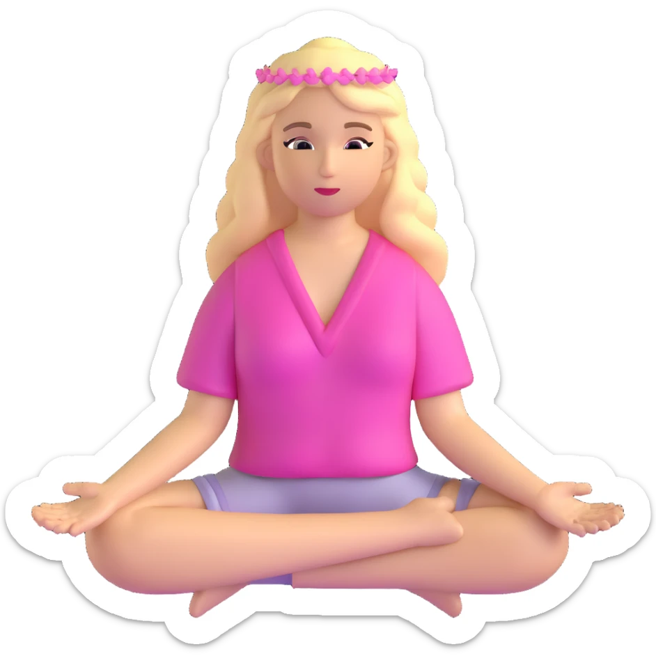 Blonde woman angel with long hair meditating with pink hair accessories sticker
