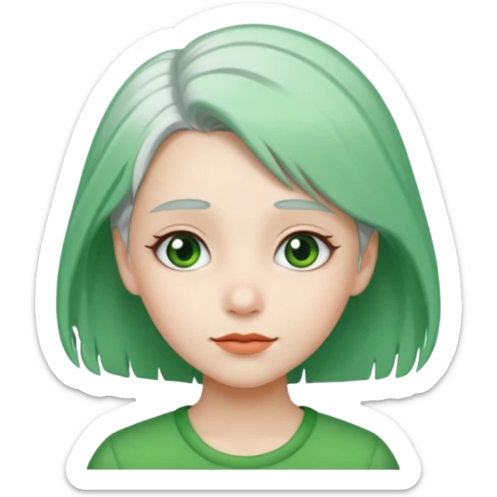 girl with green hair clip, white hair sticker