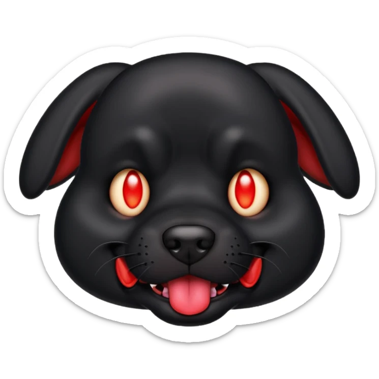 Generate a emoji of a big evil black dog with red eyes and a tongue sticking out sticker