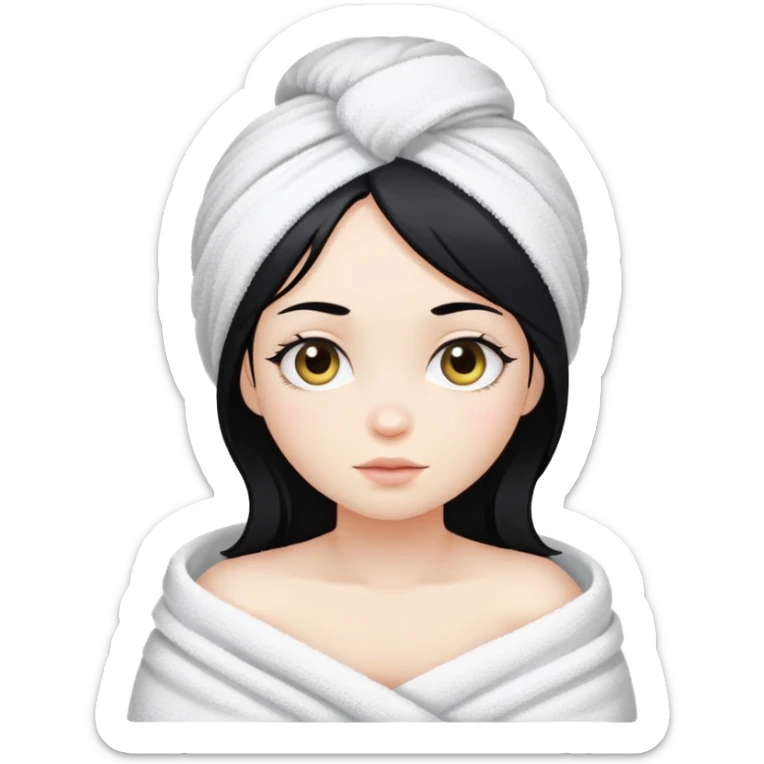Girl with black hair and white skin after bath sticker
