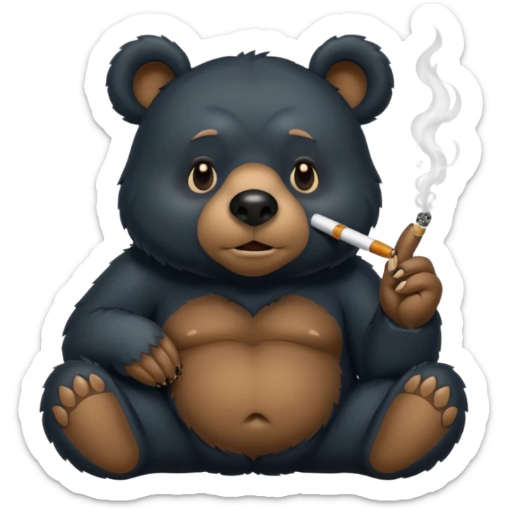 A highly detailed photo of a cartoon black bear smoking a blunt sticker