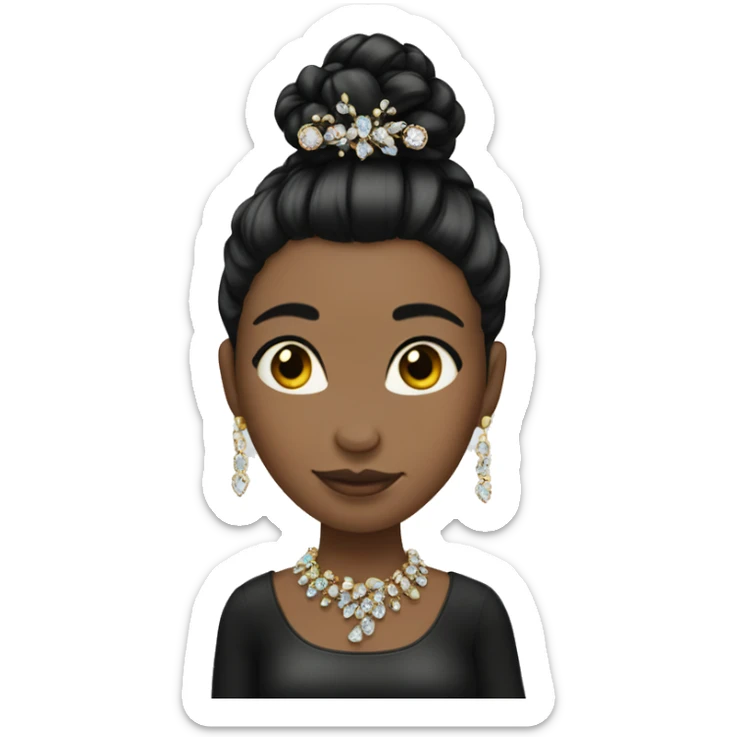 girl with black hair bun with jewels in her hair  sticker