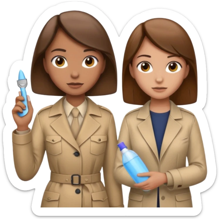 detective with beige clothing and brown hair interviewing suspect (girl) with cleaning clothing sticker