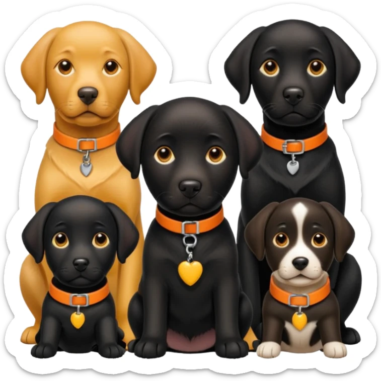1 black labrador with yellow collar, 1 black labrador with orange collar, 2 dogs in 1 picture sticker
