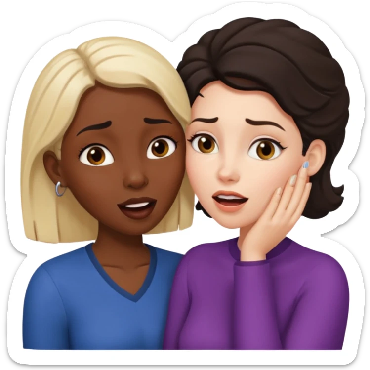 Devious cheerful white woman whispers in surprised embarrassed black woman's ear. sticker