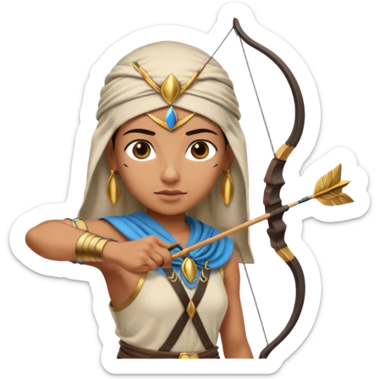 Emoji portrait of an Egyptian archer. Headcloth, bow and arrow, focused expression. sticker