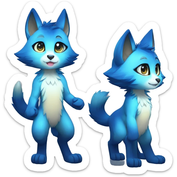 shiny, colorful, blue, gradient, Kemono-style, Chibi, Anthro-Fur-Sona-Fakémon, Full Body sticker
