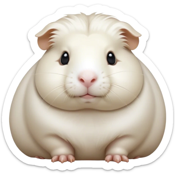 Cinematic Noble White Guinea Pig Portrait Emoji, Poised and regal, with a compact, chubby build and a pristine, well-groomed pure white coat, deep-set soulful dark eyes, Simplified yet sharp and sophisticated features, highly detailed, glowing with a soft, dignified glow, high shine, intelligent and sweet, stylized with an air of gentle purity, focused and attentive, soft glowing outline, capturing the essence of a watchful and confident little companion, so majestic it feels as though it could scurry out of the screen with effortless authority! sticker