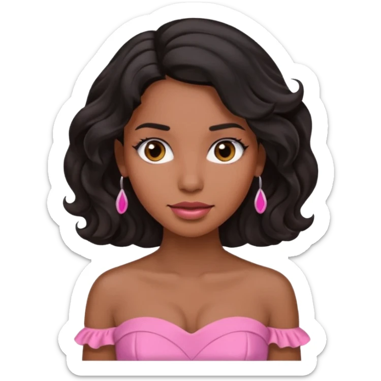 Una morenita con el cabello ondulado negro, una blusa sin tirantes rosada  sticker