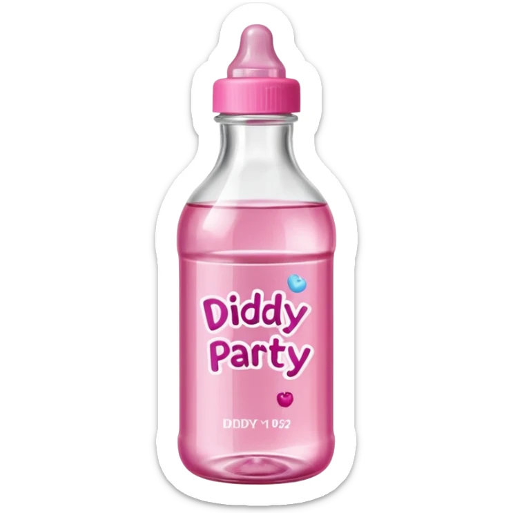 realistic baby oil style bottle pink cap pink logo clear bottle with berry logo with diddy party written and a berry on top bottle sticker