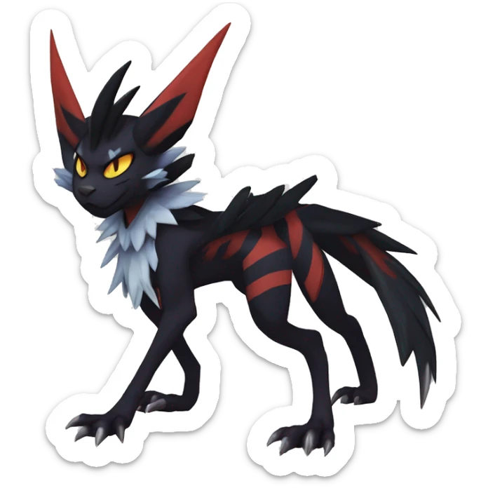 Cool Anthro Black Noivern-Absol-Litten-Pokémon with edgy stripes hoodie spiked collar punk Full Body sticker