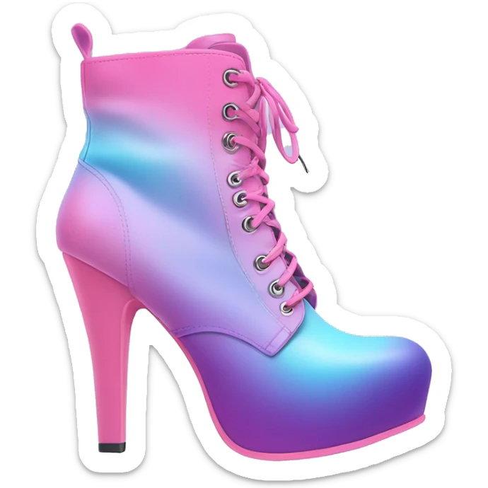 Realistic isolated top view pair of bubblegum pink purple and pastel blue ombre high heel ankle bootie boots.  sticker
