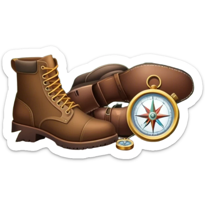emoji for Hunting Tourism: a rifle, hunting boots, and a compass on a forest background, with a silhouette of wildlife in the distance. The icon should capture the adventure and connection with nature in hunting tourism. Transparent background. sticker