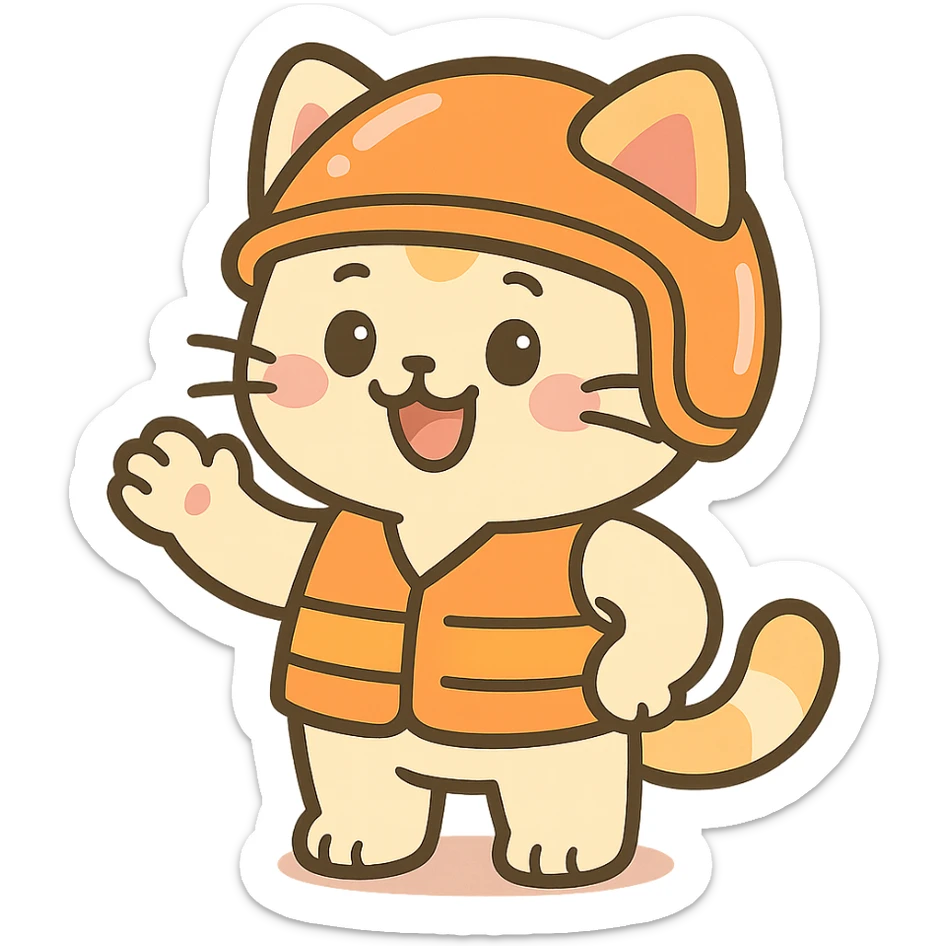 adorable anime cat in orange helmet and vest sticker