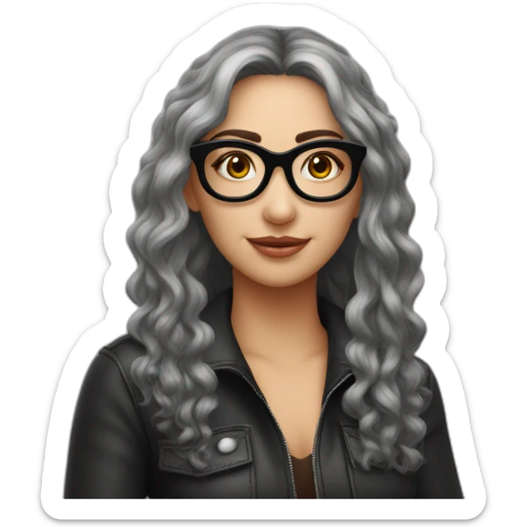 mujer piel blanca gafas pelo largo negro con camarones y espagueti sticker