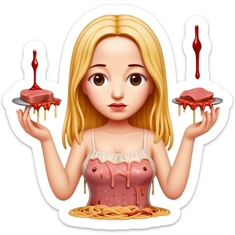  SPAM meat melted pink dripping sauce spaghetti dress monalisa portrait sticker