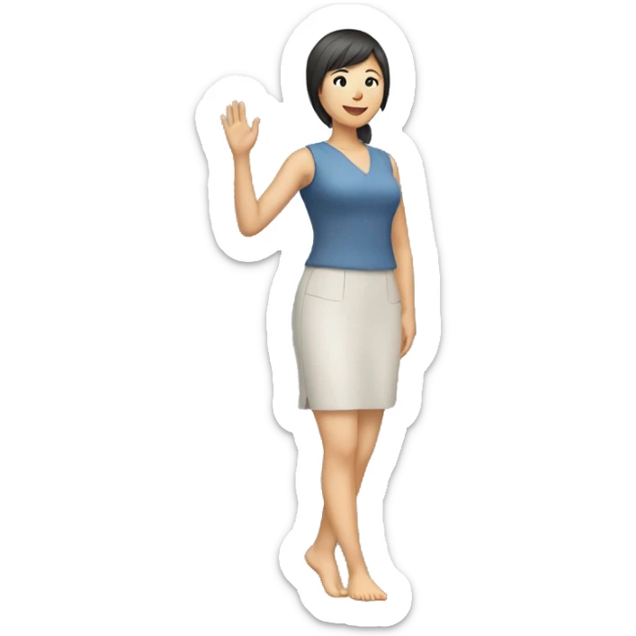 Asian woman (full body) (raising hand in air) (legs feet) sticker