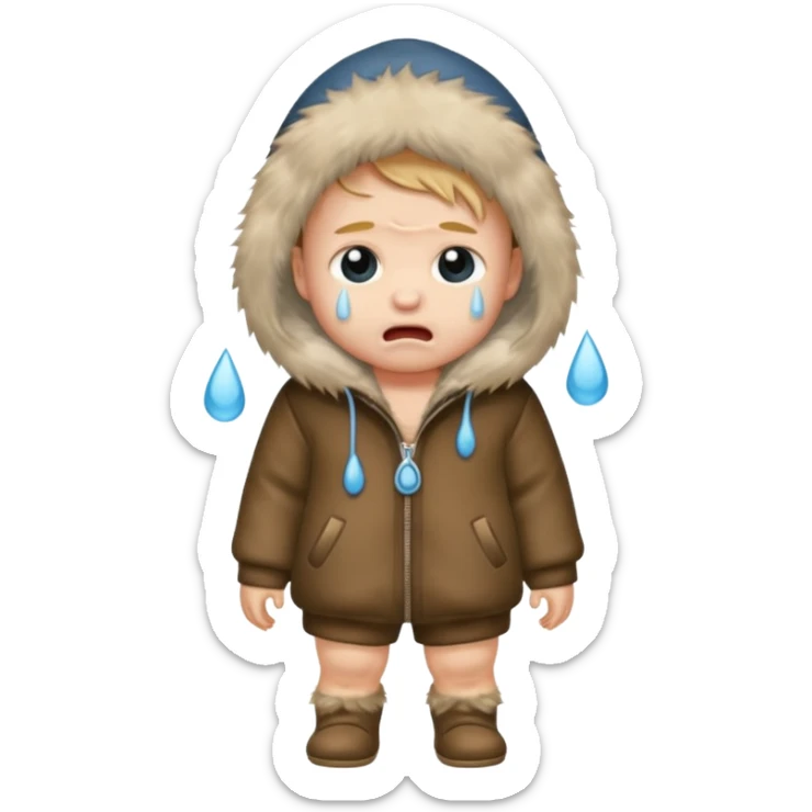 a full body of baby boy wearing fur clothing, crying



















 sticker