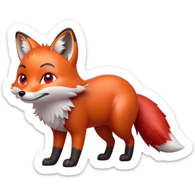 cinematic-[fox]-realistic-full-body-standing on all fours-emoji,-tail-tucked-close,-head-tilted-dramatically,-fox-[red]-fur,-simplified-yet-realistic-focused-features,-highly-detailed,-glowing-with-an-almost-sarcastic-glow  =expressive eyes sticker