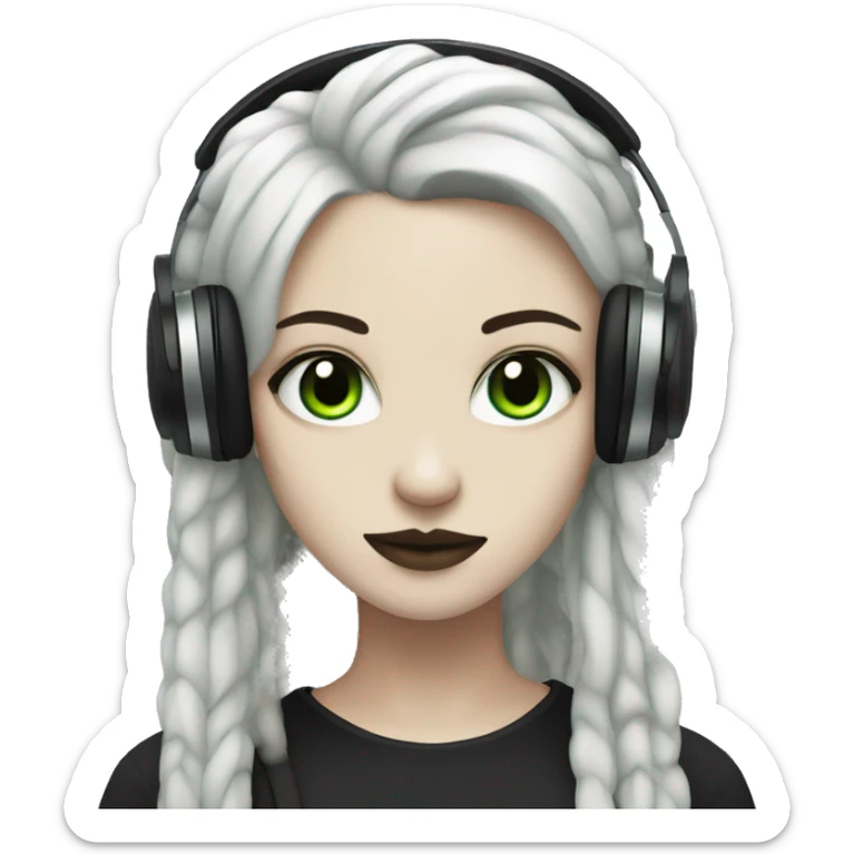 Goth girl with white skin, with green eyes, with black dreadlocks, with purple headphones  sticker