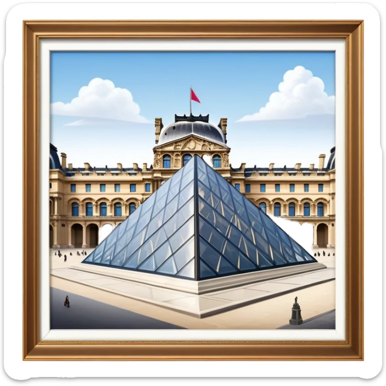 Cinematic Realistic Louvre Museum Landmark Emoji, depicted with the historic museum facade and glass pyramid rendered with lifelike detail and elegant, ambient lighting. sticker