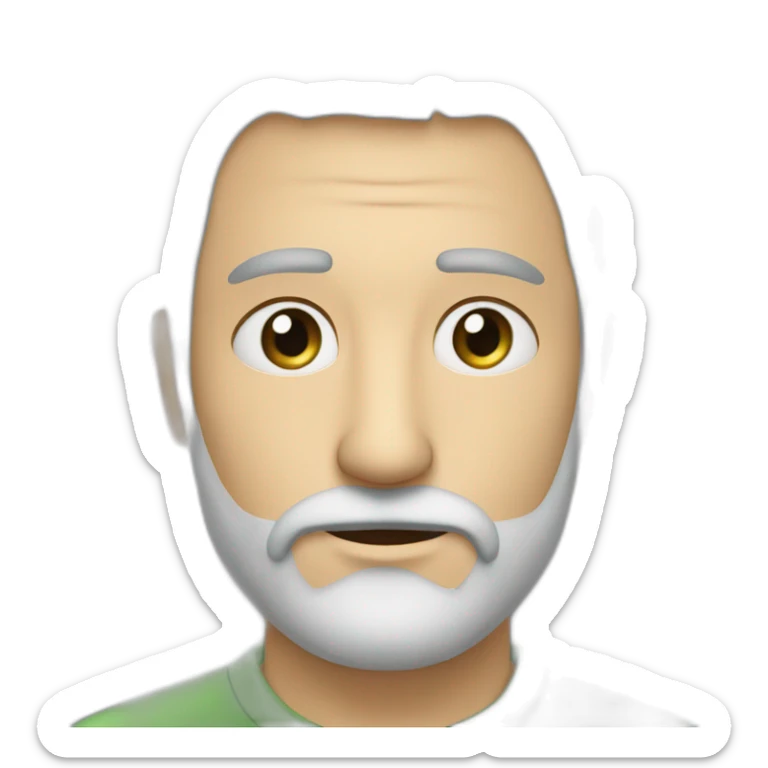 Hombre calvo 40 años ojos verdes media barba canosa nariz fina sticker