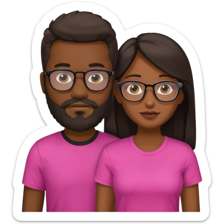 pareja el moreno con barba y gafas  , camiseta negra y ella pelo moreno camiseta rosa y pelo largo sticker