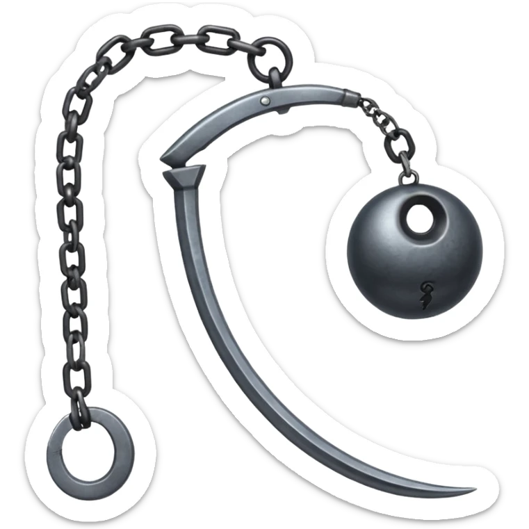 make japan weapon named "kusarigama" like hoe with chain and metal ball at the end of chain sticker