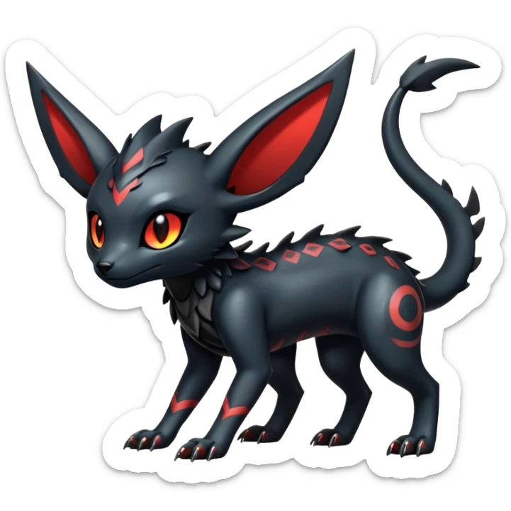 Shiny Dark Cute Majestic Sophisticated Modern Gothic Gloomy Futuristic Scaly Cyber-Salandit-Umbreon-Litten-Hybrid (Full body) sticker